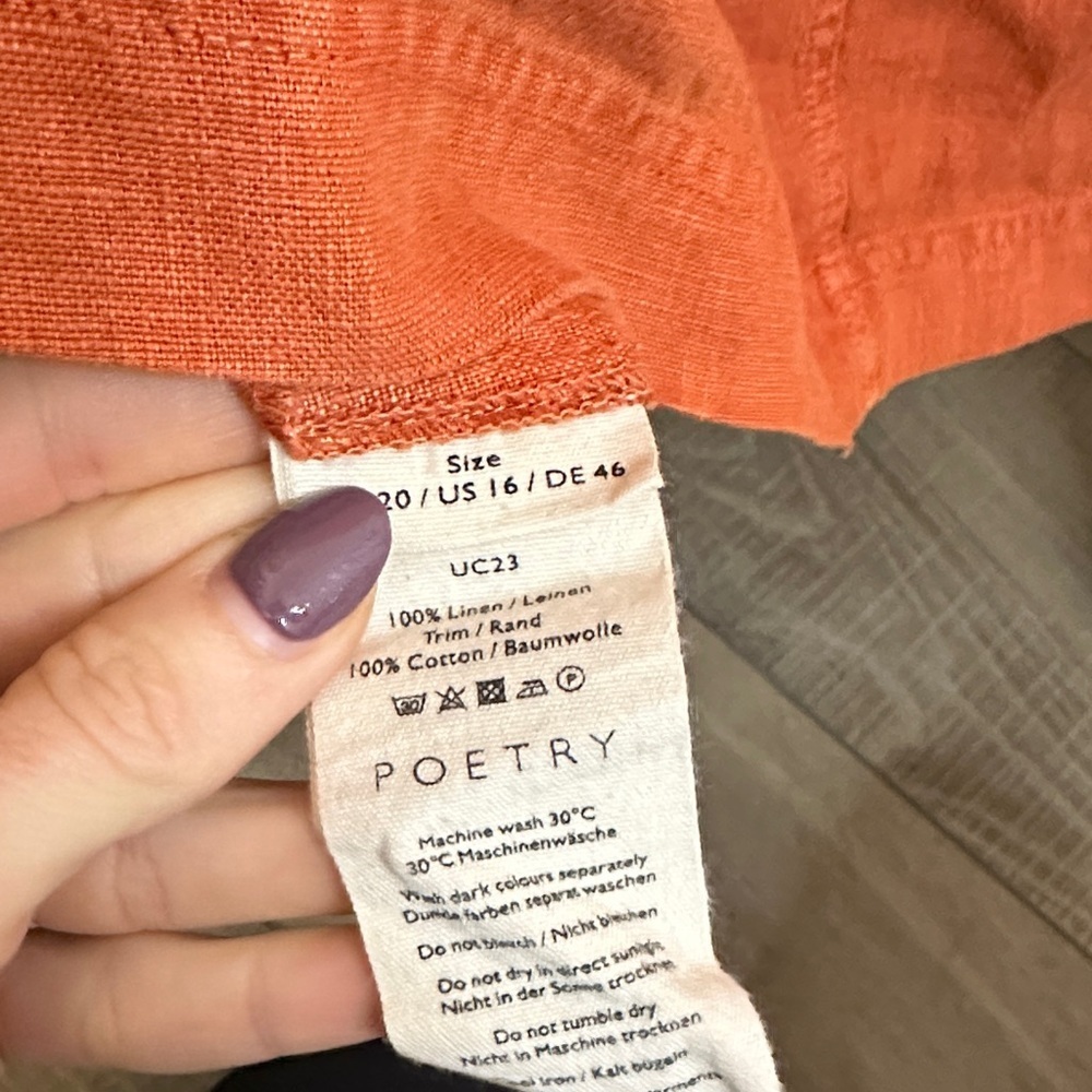 Poetry Midi Linen Dress with Pockets Size 16 - Picture 5 of 5